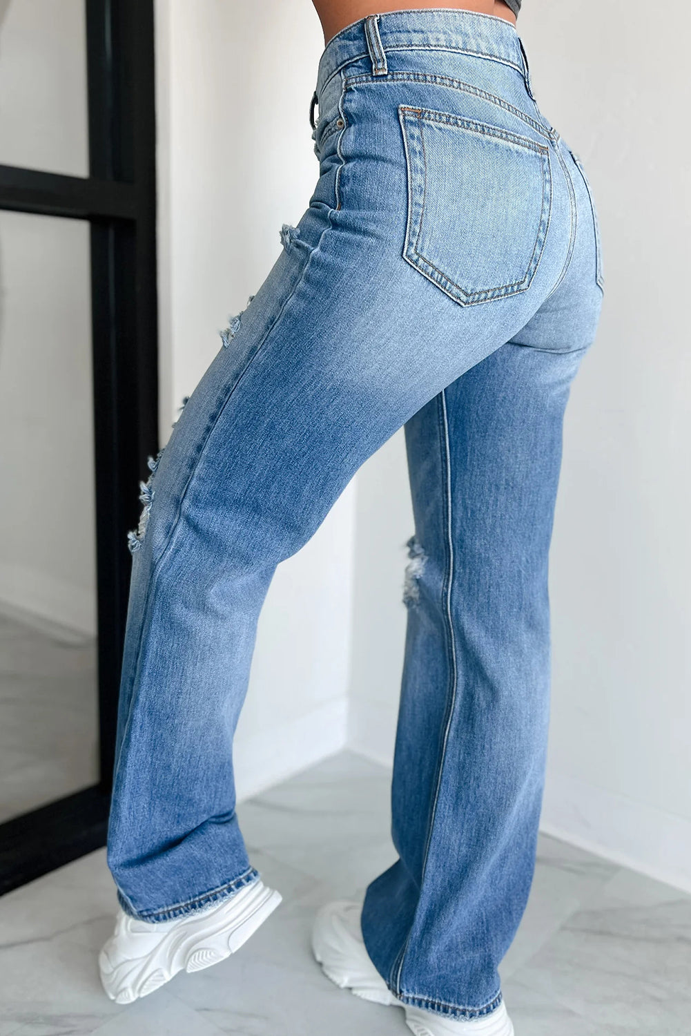 Myosotis Mid Rise Distressed Sneak Peek Straight Leg Jeans Dear-Lover Dropshipping